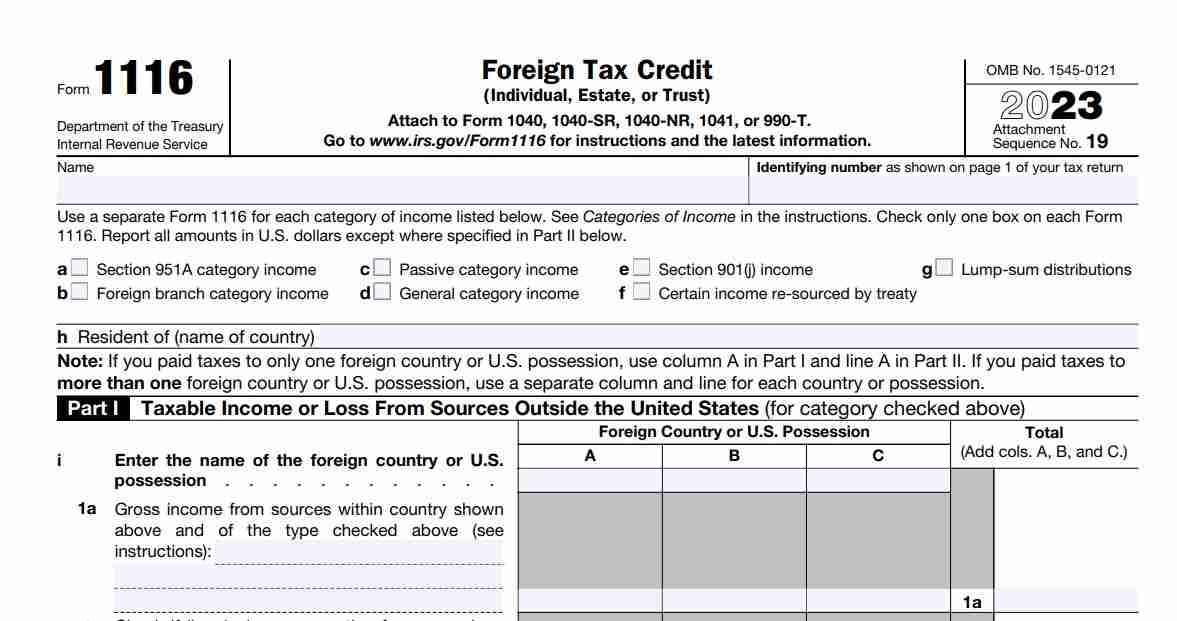 Foreign Tax Credit Form 1116